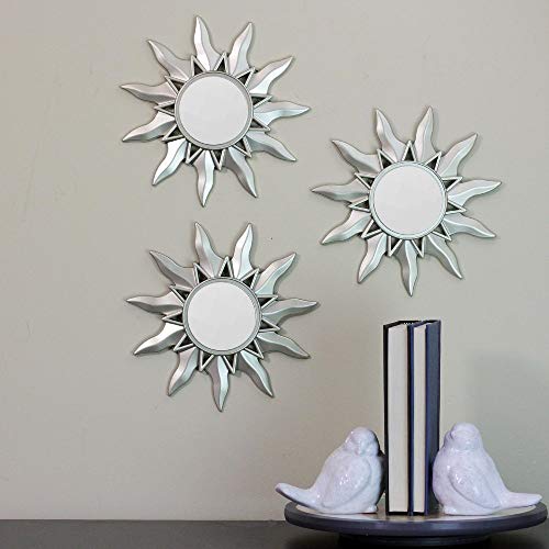 Northlight Set of 3 Mayan Sunburst Matte Silver Round Mirrors 9.5"