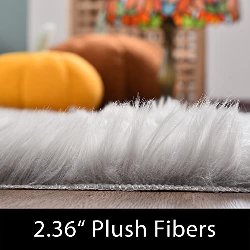 Latepis Small Rugs for Bedroom 2x3 Grey Faux Sheepskin Rug for Living Room Super Soft Rugs for Dorm Room Fluffy Rug for Bedroom Rectangle - color: Grey, size: 2' x 3' (Rectangular)