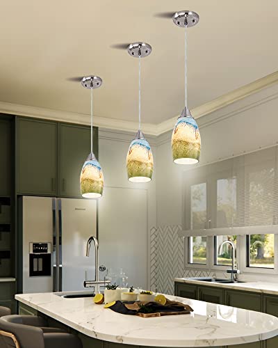 karyfine Mini Glass Pendant Lights,Blown Art Glass Pendant Hanging Light Fixtures Kitchen Island Pendant Lamp Shade with Brushed Nickel Finish for Bar Counter,Hallway,Dining Room Multi color-1P - color: Multi color-1Pack