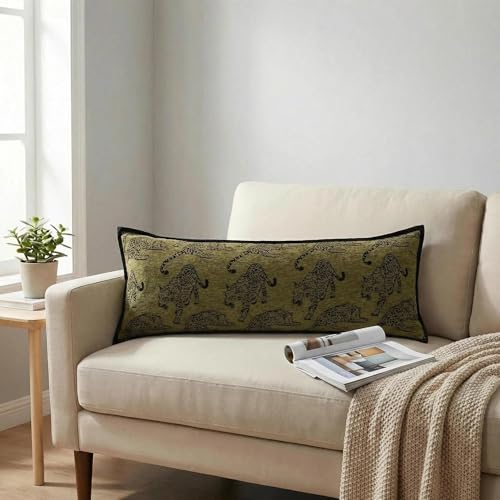 Mantle & Mason Leopard Lumbar Pillow Decorative 14x36 Inch Long Pillow Case Accent Pillows for Couch Bed Living Room Throw Pillow Case Cover Cushion Cover Dark Green - color: Leopard Green, size: 36" x 14" (Pack of 1)