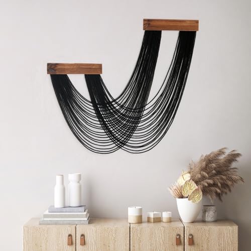 SCECALA Black Macrame Wall Hanging Tapestry, Handmade Boho Black Wall Art Decor Bohemian Yarn Tapestry for Living Room Bedroom Modern Home Decor - color: Black