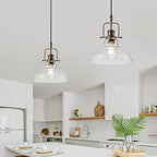 WILON Pendant Lights Kitchen Island Lighting, 11" Rust-Coloured Farmhouse Hanging Light Fixture, Kitchen Pendant Lighting Over Island Clear Glass Shade for Dining Hallway Entryway Bar - color: Rust-Colo