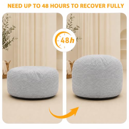 Round Stuffed Pouf Ottoman, Foot Stool Ottoman ,Corduroy Poufs with Foam Chunk Filling, Furry and Fluffy Storage Ottomans, 20 X 15 Floor Poufs Foot Rest for Living Room - color: Grey, size: 20"D x 20"W x 15"H