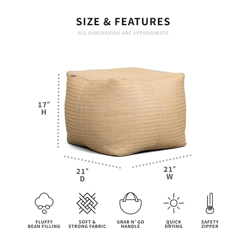 Big Joe Square Ottoman Weatherproof Bean Bag Footrest, Natural Basket Weave, Breathable Weather Resistant Fabric, 2 feet - color: Natural, size: Square Ottoman