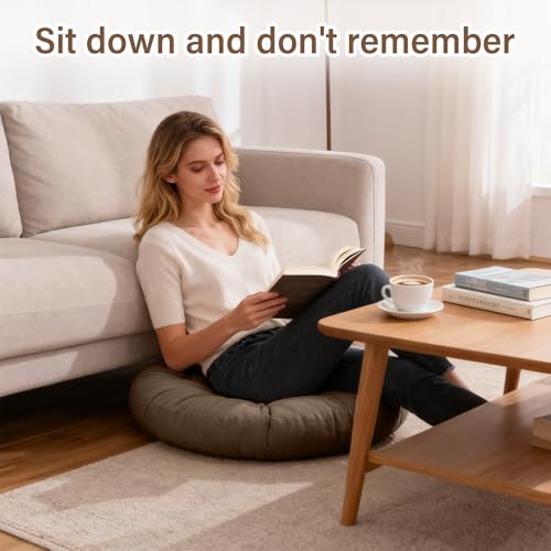Tiita Outdoor Cushions Square Floor Pillow Thicken Tufted Seat Pad Large Floor Cushion for Yoga Meditation Living Room - color: Round|coffee, size: 2 Count (Pack of 1)