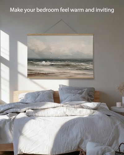 ARPEOTCY Extra Large Vintage Framed Wall Art, 36x54 Inch Coastal Ocean Gulls and the Sea Hanging Canvas Prints Scroll Wall Art Decor for Living Room Bedroom, Retro Scenery Pictures Above of Bed - color: Cloud Sky Ocean