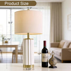 USumkky 25.75" Off-White Ceramic Table Lamp Set of 2, Mid Century Modern Bedside Nightstand Lamps for Bedroom Living Room, Linen Shade & Gold Metal Base, Rotary Switch E26 (Bulbs Excluded) - color: 25.75" Fluted Column-2 Pack