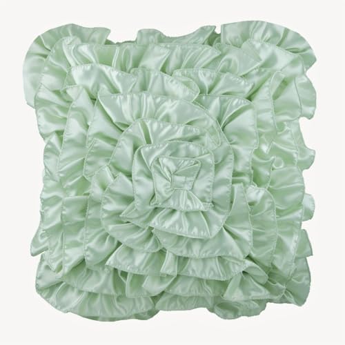 The HomeCentric Decorative Pillow Cover, Decorative Mint Green Pillow Covers 16x16 inch (40x40 cm) Satin Pillowcase with Zipper, Solid Color, Ruffles, Contemporary Pillow Cover - Mint Green Ruffles - color: 17. Mint Green (Mint Green Ruffles), size: 16" x