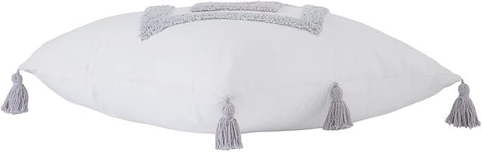 Indigo Ink - Decorative Pillow, Tufted Diamond Pillow with Tassels, Throw Pillows for Couch or Bed, Boho Home Decor, 20" x 20" (Tufted Medallion Collection, White/Grey)