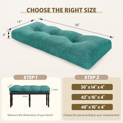 downluxe Indoor Bench Cushion for Indoor Furniture, Non-Slip Tufted Overstuffed Textured Foam Bench Seat Cushion, 36" X 14" X 4", Green, 1 Pack - color: Green, size: 36x14 Inch (Pack of 1)