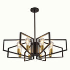 Black and Gold Chandelier, 8-Light Farmhouse Dining Room Light Fixture, Geometric Pendant Lights Kitchen Island, Modern Industrial Chandelier for Living Room, Bedroom, Foyer, Stairway, Entryway - color: 01-Black and Gold-8 Lights