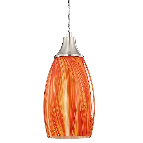 Glass Pendants Lights Kitchen Island Handcrafted Art Glass Mini Pendant Light Fixtures Oval Pendant Light Shade with Brush Nickel Finish Adjustable Cord for Kitchen Over Sink,Hallway,Dining/Bath - color: Mixed Red Orange and Yellow -1Pack