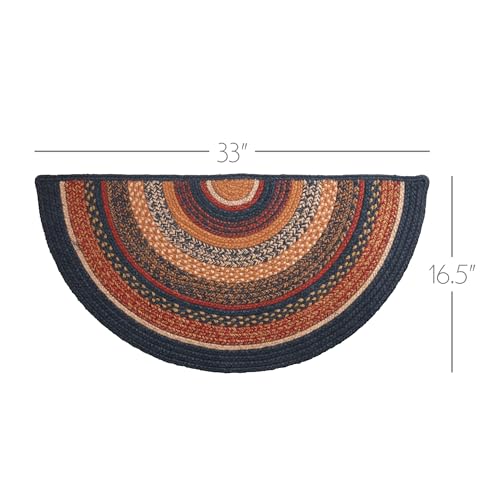 VHC Brands Stratton Primitive Jute Blue Red Striped Accent Rug for Entryway Kitchen Bathroom, Rustic Decor - Half Circle 16.5"x33" - size: 16.5x33