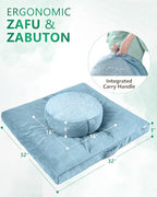 Hihealer Meditation Cushion Set Large Velvet Floor Pillow & Traditional Tibetan Yoga Bolster for Adults Zafu Meditation Mat with Buckwheat Filling - color: Blue