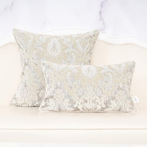 Alerfa Boho White Floral Throw Pillow Cover 20x20 Inch Cut Velvet Sqaure Luxury Embroidered Decorative Pillow Cover for Couch Living Room Bedroom - color: White, size: 20" x 20" (Pack of 1)