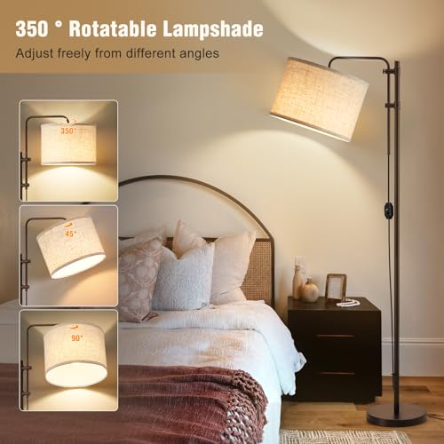 Floor Lamp for Living Room, Adjustable Height Standing Lamps with 350° Rotate Linen Lampshade, 67.5-Inch Brown Modern Tall Lamp Dimmable Floor Lamps for Corner Bedroom Home Office (Bulb Included) - color: Brown+Linen Fabric Shade