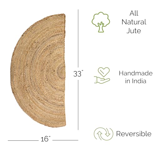 Super Area Rugs Jute Rug - Reversible Natural Fiber Hearth Carpet- Eco Friendly Floor Covering for Kitchen - Doorway Hand Woven, Natural, Half Circle 16" x 33" - color: Natural, size: 1'4" x 2'9" (Semicircular)