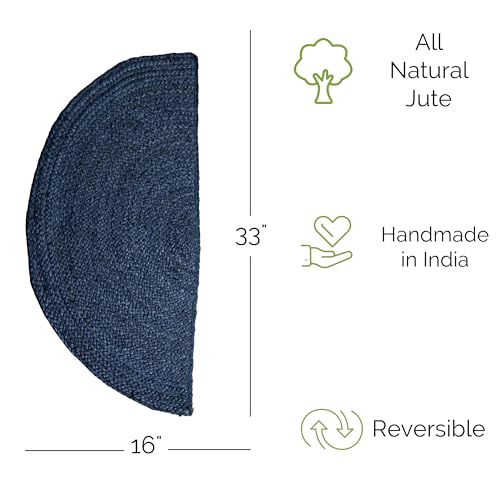 Super Area Rugs Farmhouse Jute Braided Rug - Reversible Natural Fiber- Eco Friendly Rug for Living Room - Kitchen - Dining Room Hand Woven, Navy, Half Circle 16" x 33" - color: Navy Blue, size: 1'4" x 2'9" (Semicircular)
