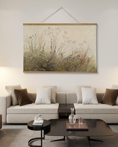 ARPEOTCY Extra Large Vintage Framed Wall Art, 36x54 Inch Farmhouse Retro Wildflower Field Botanical Landscape Hanging Wall Art, Rustic Canvas Home Decor Aesthetic for Living Room Bedroom Office - color: Along the Riverbank