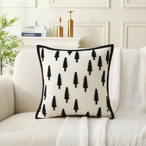 Boho Decorative Throw Pillows with Inserts, 18" x 18" Soft Tufted Modern Chenille Pillow, Pillows for Home, Patio, Couch, Bedroom, Living Room (Black Tree) - style: Black Tree