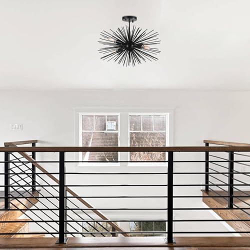 20in Black Sputnik Ceiling Light Fixtures Over Table 4-Lights Starburst Sputnik Chandelier Modern Solid Metal Semi Flush Mount Ceiling Light for Bedroom, Kitchen, Hallway, Laundry Room, E12 - color: Black 20" 4-Light