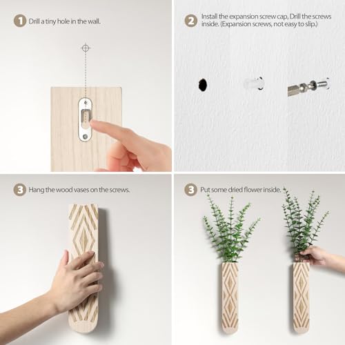 3 Pack Wood Wall Planter, Boho Wall Art for Entryway and Bathroom Decor, Modern Farmhouse Decor, Wall Decor Vase for Holding Fake Plants and Dried Flowers - color: Log Color-b
