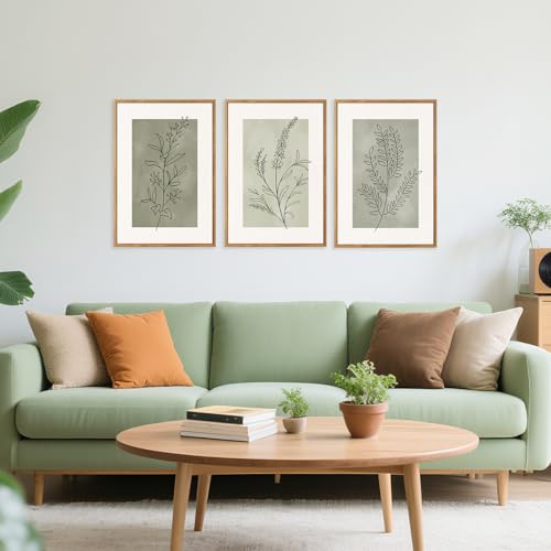 CHDITB Botanical Sage Leaf Framed Canvas Wall Art Set Of 3, Minimalist Wall Decor, Boho Nature Floral Greenery Wall Painting, Neutral Botanical Plant Art Prints For Dining Room Bedroom Decor 12”X16” - color: Flower