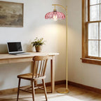 QIYIZM Pink Floor Lamp for Living Room,Bedroom,Gold Dimmable Standing Lamp with Remote,Mid Century Modern Brass Tall Lamp Boho Floor Lamps Arc Stained Glass Flower Floor Light Lamp Girls kids Bohemian - size: 22-Floor Lamp