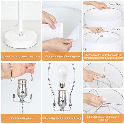 JUNNAI White Table Lamps Set of 2, 22" to 30" Adjustable Height Bedside Lamps for Living Room 3 Color Temperatures Tall Nightstand Modern Lamp for Bedroom Office End Table (Bulbs Included) - color: White Set of 2