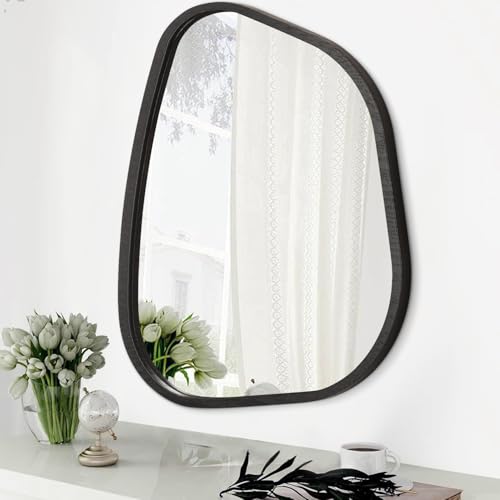 Irregular Wall Mirror Asymmetrical White Mirror Modern Wood Frame Unique Shape Wall Mounted Vanity Artistic Mirror Decor for Living Room Bedroom Bathroom Entryway Hallway 14"x10" - color: Inky, size: 14"L x 10"W