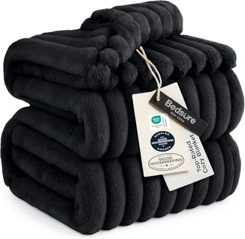 Bedsure GentleSoft Blankets Queen Size for Bed - Cozy Soft Blankets for Women, Cute Large Fleece Throws for Girls, Black, 90x90 Inches - color: Black, size: Queen
