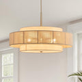 VONLUCE 23.6" Boho Rattan Chandelier, 6-Light Drum Chandelier with 3-Tier Woven Lampshade, Rattan Ceiling Light for Dining Room Bedroom Living Room with E26 Sockets, Nickel Finish, ETL Certified - color: Nickel, size: 24inch