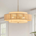 VONLUCE 23.6" Boho Rattan Chandelier, 6-Light Drum Chandelier with 3-Tier Woven Lampshade, Rattan Ceiling Light for Dining Room Bedroom Living Room with E26 Sockets, Nickel Finish, ETL Certified - color: Nickel, size: 24inch