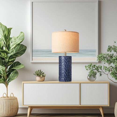PARTPHONER 23" Modern Ceramic Table Lamp Set of 2, Table Lamps for Living Room, Rustic Farmhouse Bedside Lamps Nightstand lamp for Bedroom, Desk Lamp for End Table Home Decor Navy Blue - color: Navy Blue