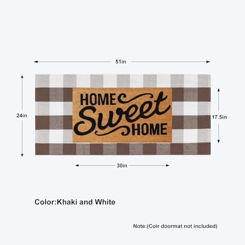 KIMODE Fall Decor Front Door Mat Buffalo Plaid Outdoor Rug 24"x51" Brown and White Checkered Rug Farmhouse Fall Thanksgiving Front Porch Rug Cotton Washable Layered Doormats Autumn Mats - color: Coffee/White, size: 2' x 4'3" (Rectangular)