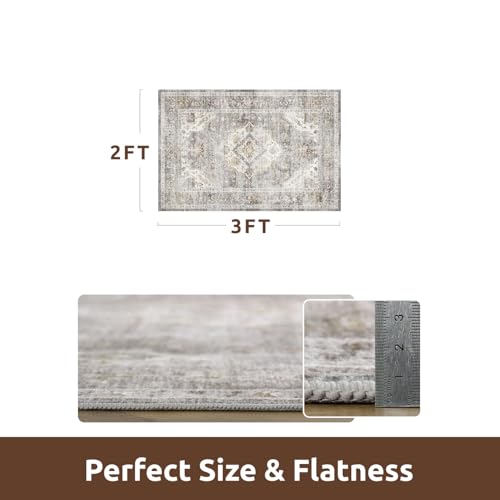 AMOAMI-2X3 Small Rug-Washable Rugs Entryway Mat Indoor-Soft Vintage Non Slip Rugs for Kitchen Laundry Room Bathroom Grey Decorative Accent Rug for in Front of Sink 24 Inch x36 Inch - color: Grey, size: 2' x 3' (Rectangular)