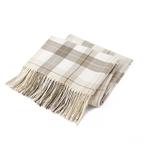 BATTILO HOME Fall Plaid Throw Blanket for Couch, Farmhouse Checkered Decor Throw, Lightweight Beige Throw Blankets for Bed Sofa Neutral Fall Decor, 49"x63" - color: Grey&white