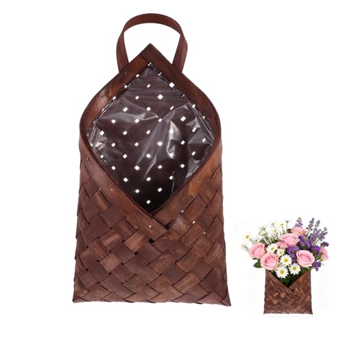 VOSAREA Vintage Woven Wall Hanging Storage Basket for Home Multi Functional Flower Pot Holder Rustic Wall Pocket Organizer for Flowers and Sundries