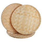 3 Pieces Handmade Bamboo Woven Basket Tray, 13 Inch Round Flat Wicker Baskets, Shallow Food Storage Serving Trays Decorative Wall Hanging Baskets for Breakfast, Fruit, Snacks (Beige)