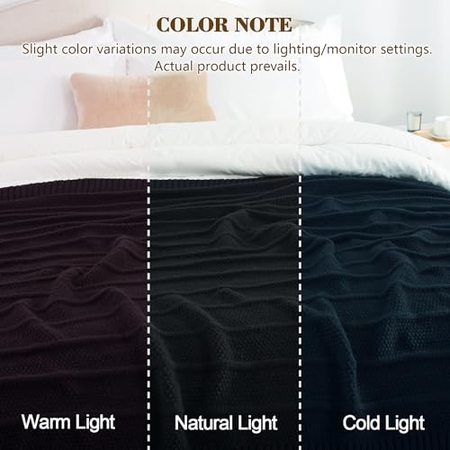 Carriediosa Knit Throw Blanket for Couch 60" X 80" Twin, Soft Cozy Stripe Pattern Cable Knitted Throws Fall Fluffy Textured Solid Home Decor Blankets Couch Cover for Bed Sofa, Black - color: Black, size: 60" X 80"