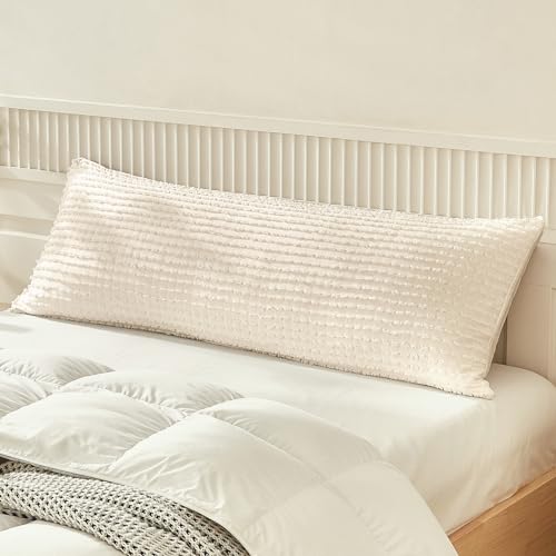 WARMDERN Beige Pillow Covers Body Pillow Cover Soft Microfiber Pillow Cases Set of 1 Boho Textured Pillowcase with Envelope Closure(Beige, Body-1 20x54 Inches) - color: Beige, size: 20" x 54" (Pack of 1)