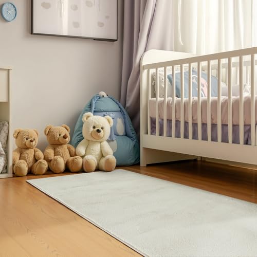 jinchan Solid Plush Runner Rug 2x6 Performance Shaggy Washable Hallway Rug Soft Modern Faux Wool Cozy Non Slip Carpet for Bedroom Laundry Room Living Room Kids Nursery Ivory - color: Solid Ivory, size: 2' x 6' (Runner)