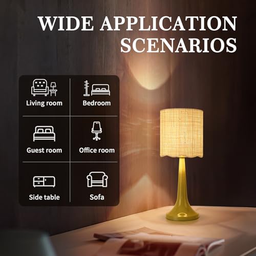 Green Rattan Small Table Lamp for Bedroom, Green Bedroom Lamps for Bedside Nightstand, Small Rattan Shade Table Shape Lamps for Small Spaces for Kitchen Counter, Home Office, Living Room, Kids Dorm - color: Green