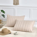 Standard Pillow Shams 2 Pack, Standard Size Pillowcases, Soft Microfiber Geometric Striped Boho Pillow Covers with Envelope Closure, Cream, 20x26 Inches (No Insert) - color: Cream-stripe, size: Standard(20*26)