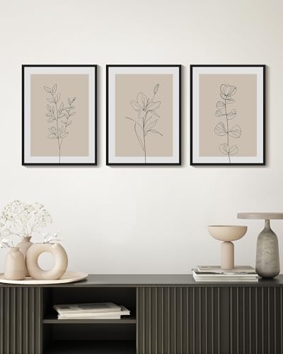 Drsoum Black Line Flower Wall Art Vintage Floral Minimalist Wall Hanging Decor Bohemain Botanical Prints Artwork for Office Dining Room Hallway 11x14in Black Framed - color: Bohemain Flower, size: 11x14in, Black Framed
