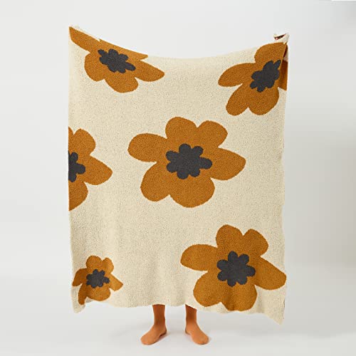 Floral Throw Blanket Big Flower Pattern Soft Cozy Warm Fuzzy Fluffy Microfiber Feather for Couch Bed Sofa Baby Pets Home Decor All Season (Chen Orange, 47''x59'') - color: Chen Orange