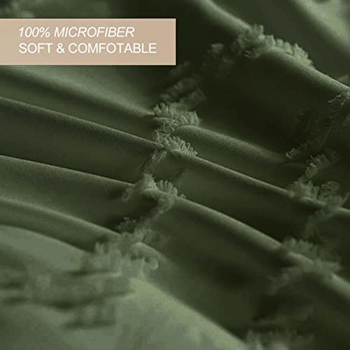 Nanko Olive Green Duvet Cover King Size, 3pc Boho Tufted Microfiber Bedding Comforter Cover Set, All Season Aesthetic Shabby Chic Soft Embroidery Textured Geometric Quilt Cover (104x90) - color: Cover(not Comforter)-olive Green Tufted, size: King