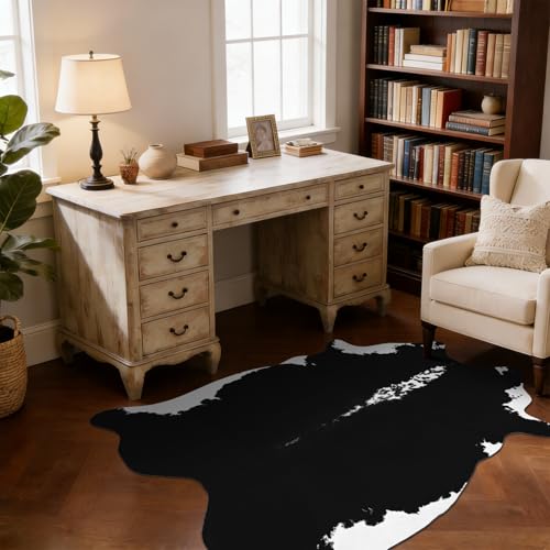 BENRON Premium Cowhide Rug Black, Faux Cow Hide Rugs for Living Room Bedroom Western Home Decor, Non Slip Cute Rug with Irregular Animal Skins and Hides, 2.9 x3.9ft - color: Black, size: 2'11" x 3'11" (Irregular)