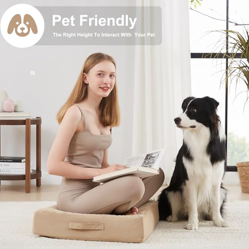 JKMAX 2 Pcs High Density Foam Floor Pillow - Upgraded Large Pillows Seating for Adults - Outdoor Floor Cushion with Soft Tufted Cover - Yoga Pillows for Sitting On Floor - 22 Inch Khaki - color: Khaki, size: 2 Counts
