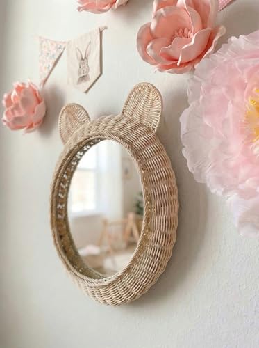 Rattan Bear Wall Mirror for Nursery Decor